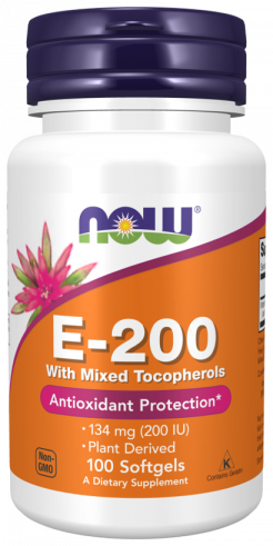 NOW Vitamin E-200 With Mixed Tocopherols, 100 капсул
