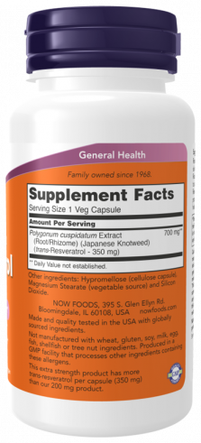 NOW Natural Resveratrol, Натуральный Ресвератрол, 60 капсул