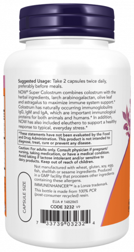 NOW Super Colostrum, Супер Колострум, 90 капсул