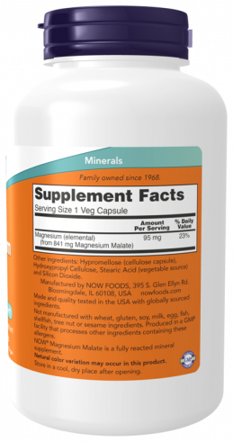 NOW Маgnesium Malate, Магний, 180 капсул