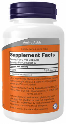 NOW Glycine 1000 mg, Глицинон, 100 капсул